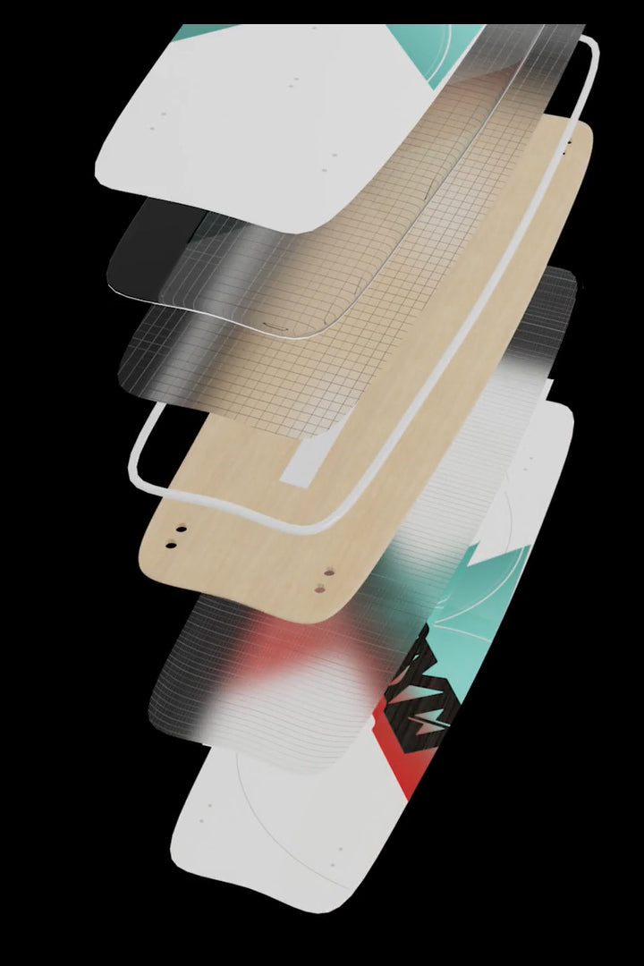 Visualization of the construction of the Xenon boards Laluz 2024 twintip kiteboard.