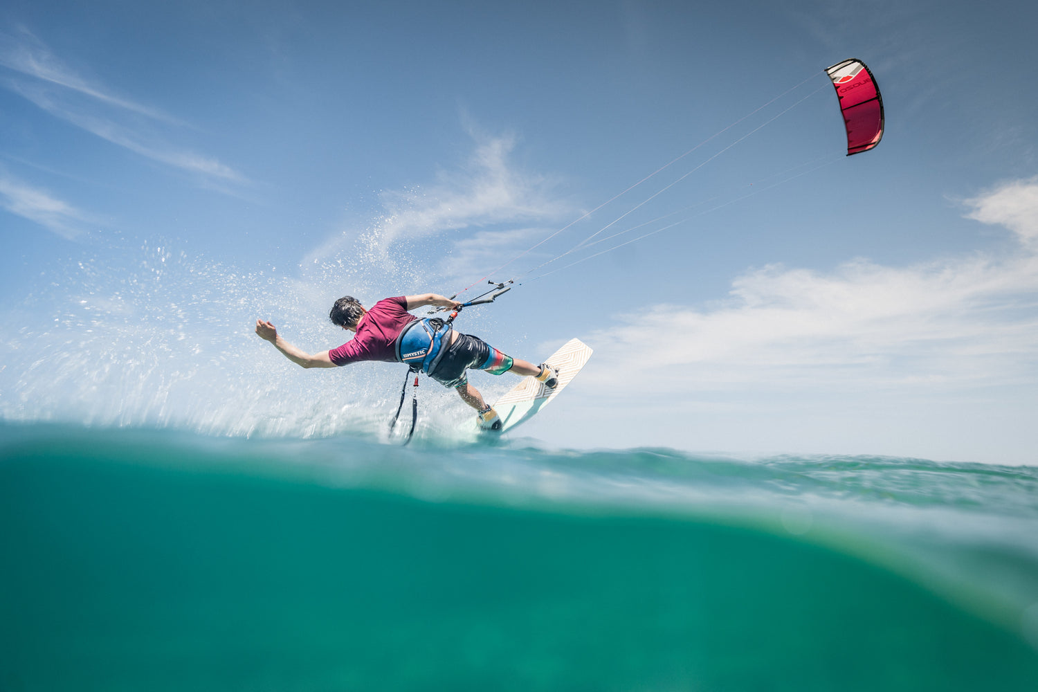 Action picture of the Xenon Hop 2024 twintip kiteboard board.