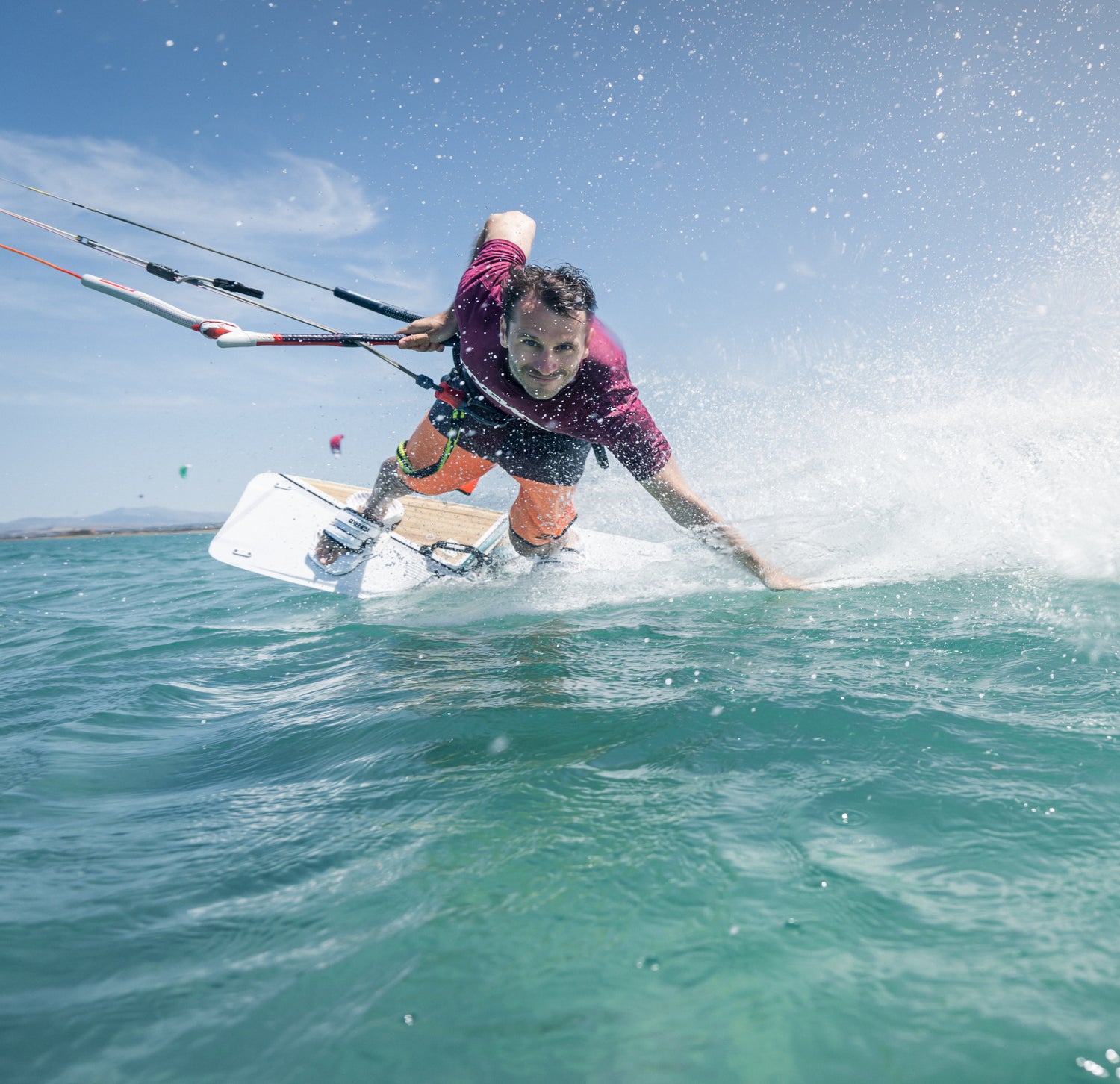 Action picture of the Xenon Boards Rayo 2024 twintip kiteboard board.