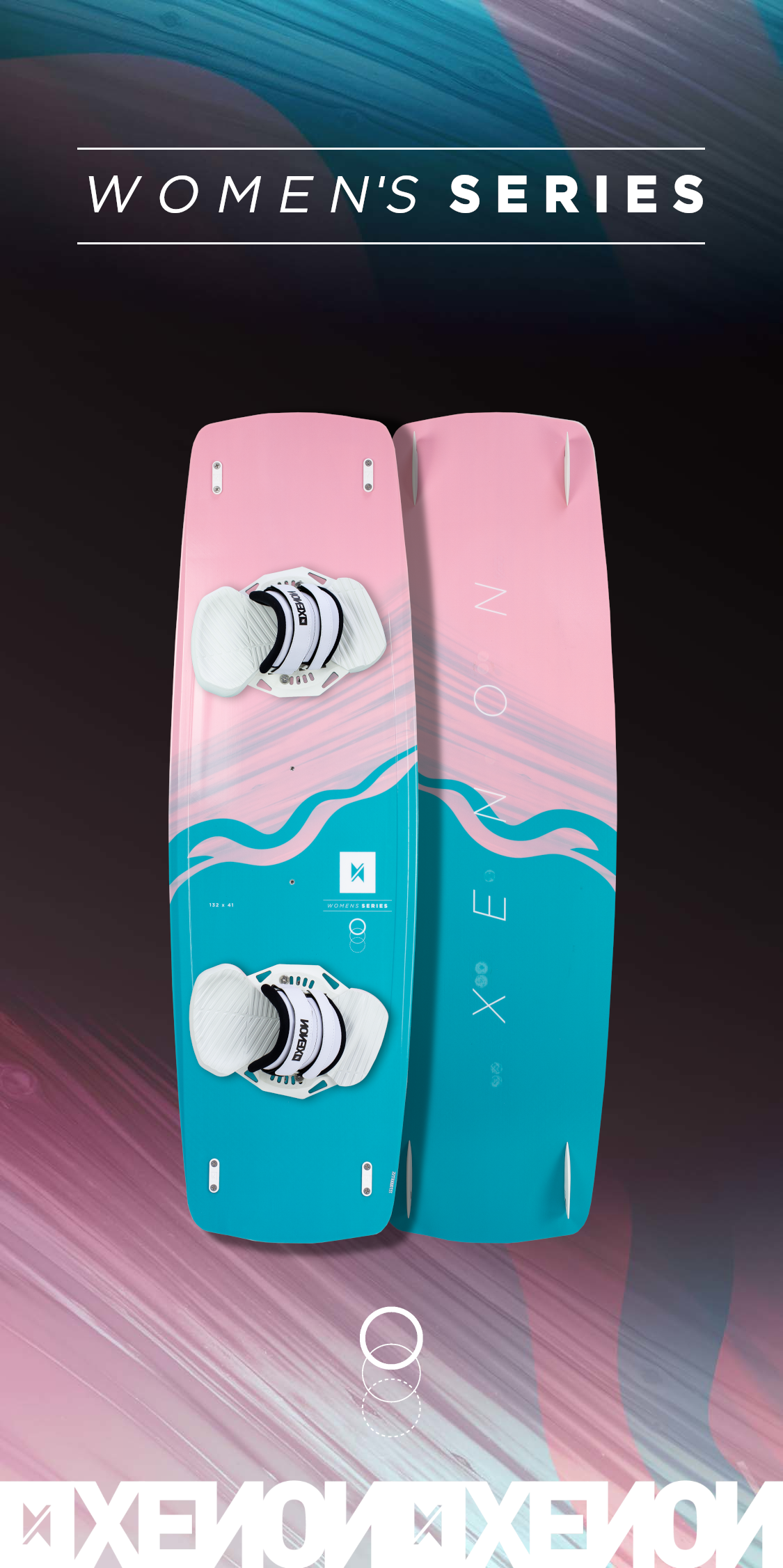 Xenon Women 2024 twintip kiteboard top and bottom view.