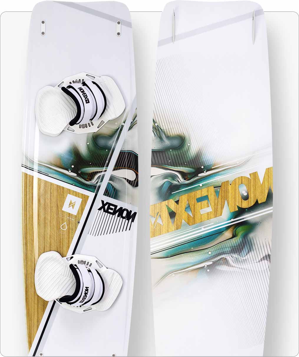 Xenon Rayo 2024 twintip kiteboard top and bottom view.