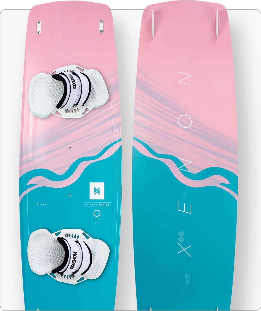 Xenon Women 2024 twintip kiteboard top and bottom view.